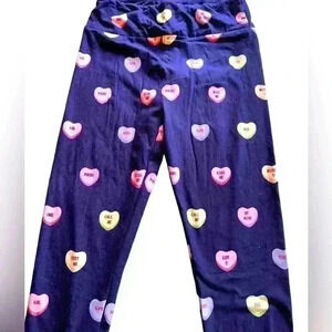 Lularoe one size navy blue heart candy message leggings! Cute kitschy fun! NWOT
